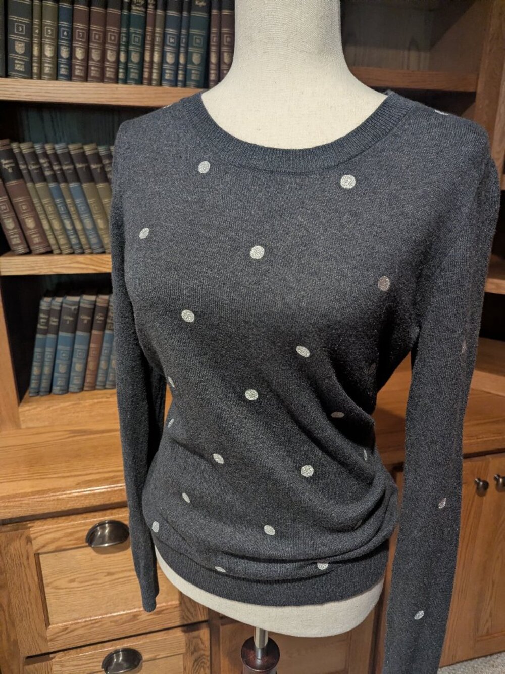 J.Crew Mercantile Polka Dot Merino Wool Blend Sweater Size Small Gray